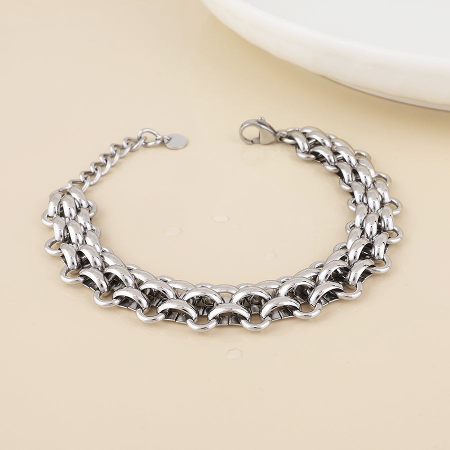 Venetia Stainless Steel Platinum Plated Chunky Panther Chain Bracelet