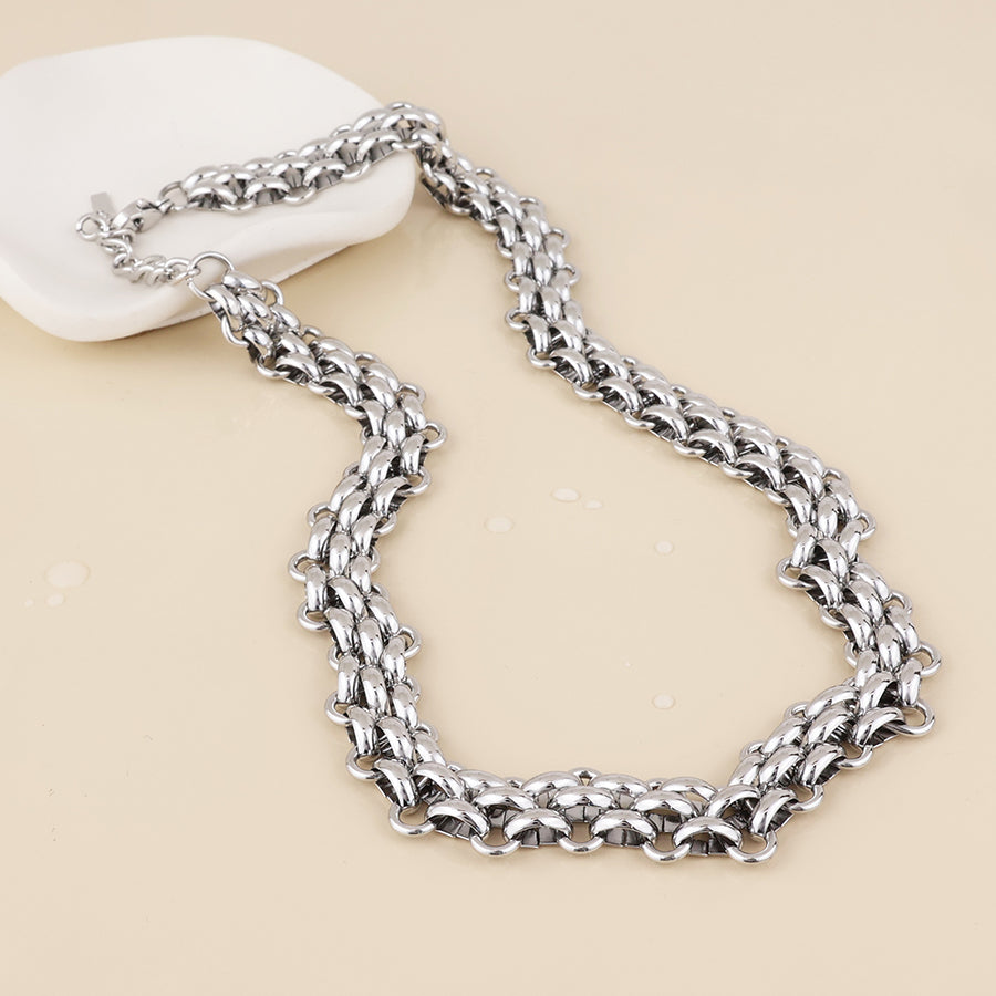 Venetia Stainless Steel Platinum Plated Chunky Panther Chain Necklace