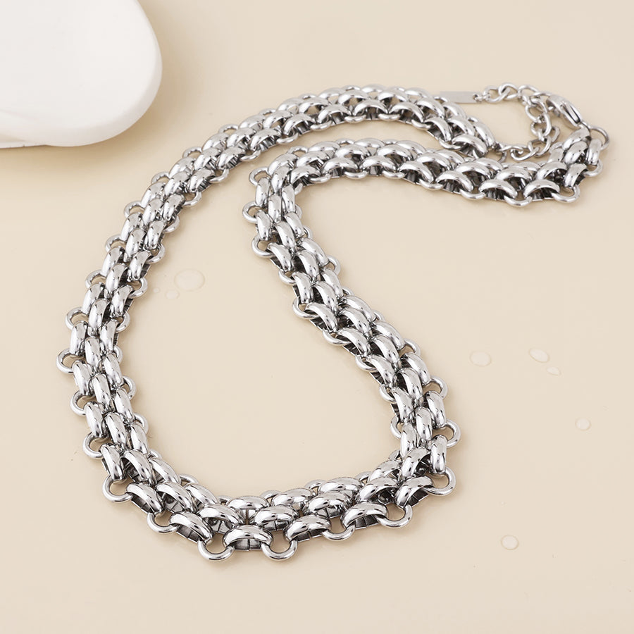 Venetia Stainless Steel Platinum Plated Chunky Panther Chain Necklace