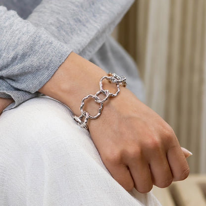 Liquid Stainless Steel Platinum Plated Beaten Link Bracelet