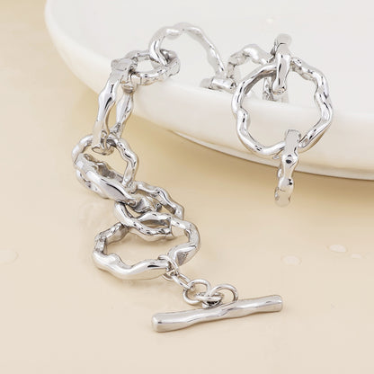 Liquid Stainless Steel Platinum Plated Beaten Link Bracelet