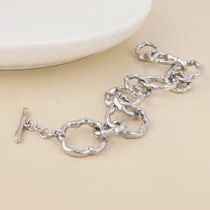 Liquid Stainless Steel Platinum Plated Beaten Link Bracelet