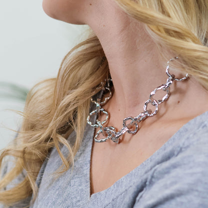 Liquid Stainless Steel Platinum Plated Beaten Link Necklace