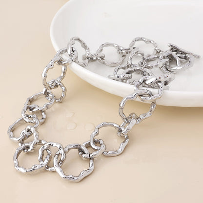 Liquid Stainless Steel Platinum Plated Beaten Link Necklace