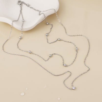 Zenith Stainless Steel Platinum Plated Layered Station and Crystal Necklace