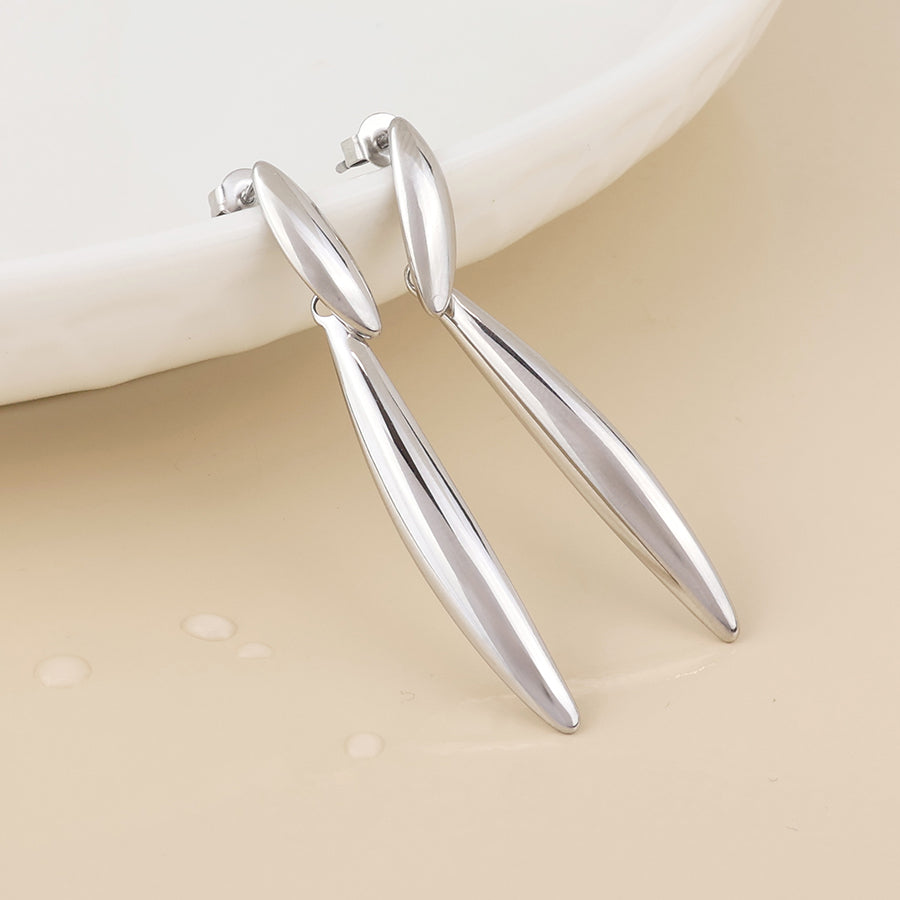 Orion Stainless Steel Platinum Plated Elegant Narrow Drop Earrings