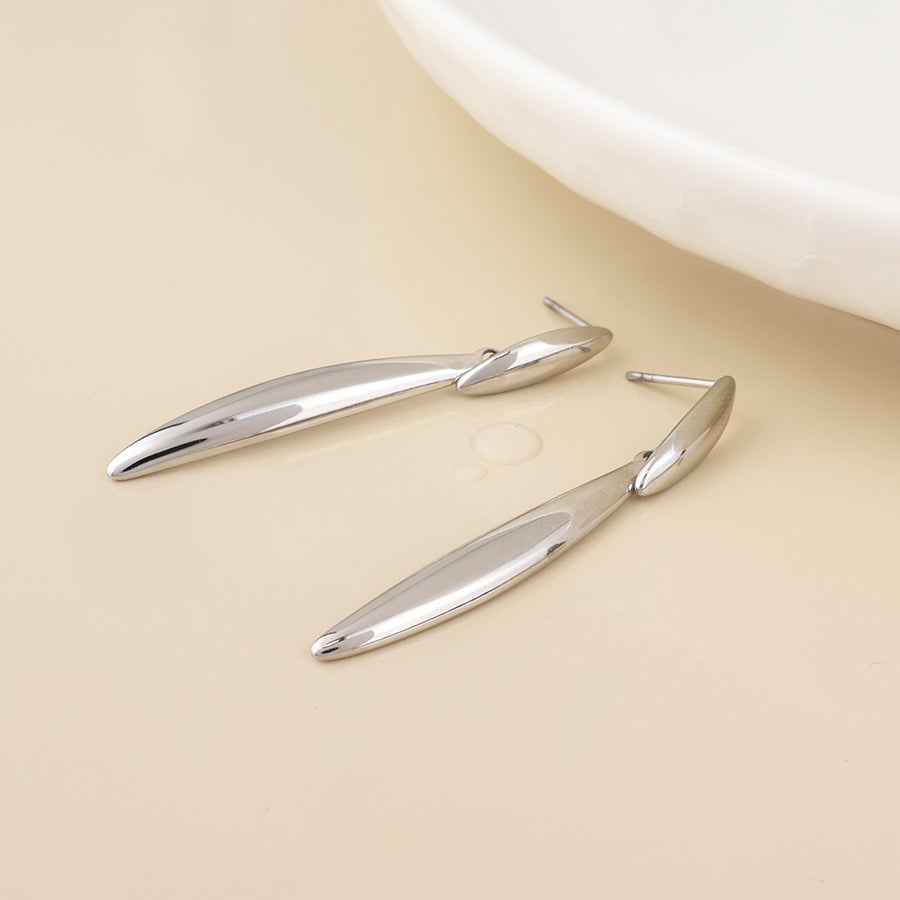 Orion Stainless Steel Platinum Plated Elegant Narrow Drop Earrings