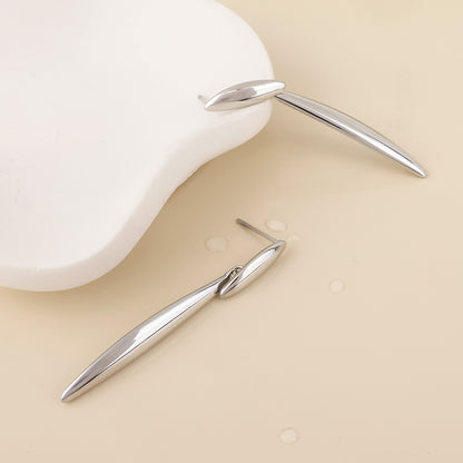 Orion Stainless Steel Platinum Plated Elegant Narrow Drop Earrings