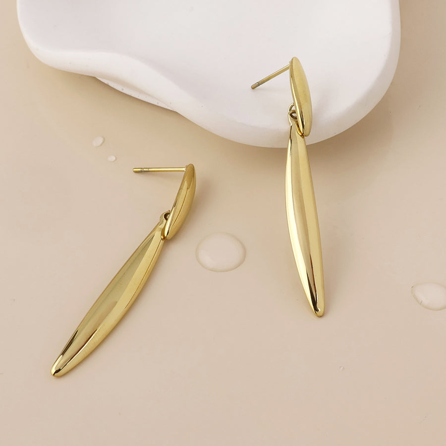Orion Stainless Steel Gold Plated Elegant Narrow Drop Earrings