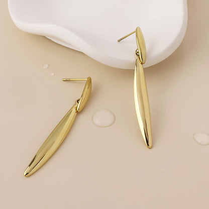 Orion Stainless Steel Gold Plated Elegant Narrow Drop Earrings