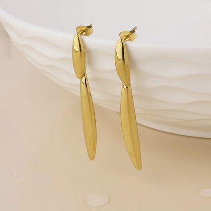 Orion Stainless Steel Gold Plated Elegant Narrow Drop Earrings