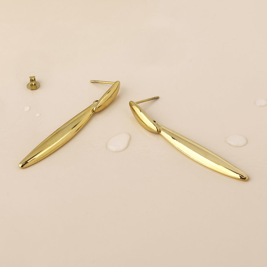 Orion Stainless Steel Gold Plated Elegant Narrow Drop Earrings