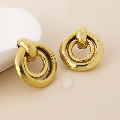 Venus Stainless Steel Gold Plated Linked Double Ring Earrings
