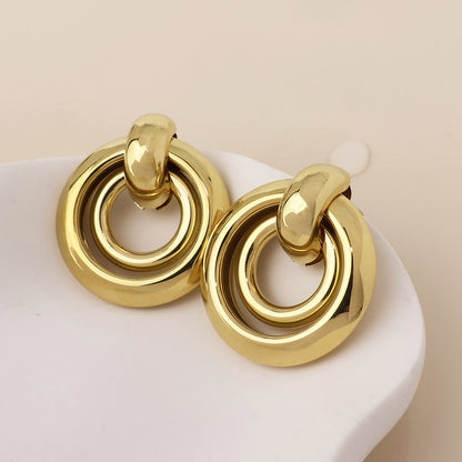 Venus Stainless Steel Gold Plated Linked Double Ring Earrings