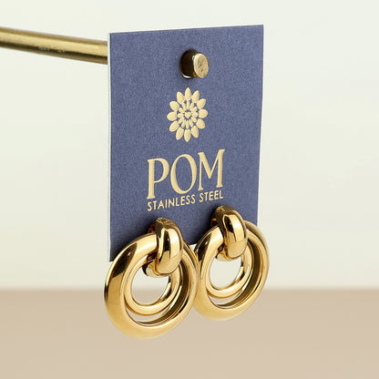 Venus Stainless Steel Gold Plated Linked Double Ring Earrings