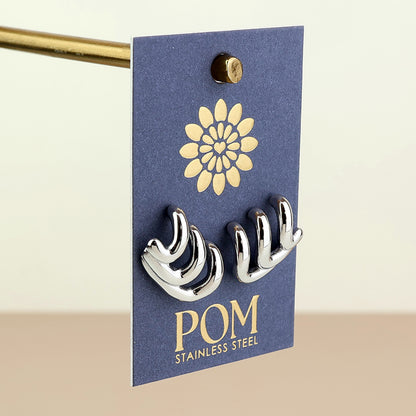 Wavey Stainless Steel Platinum Plated Triple Curve Stud Earrings