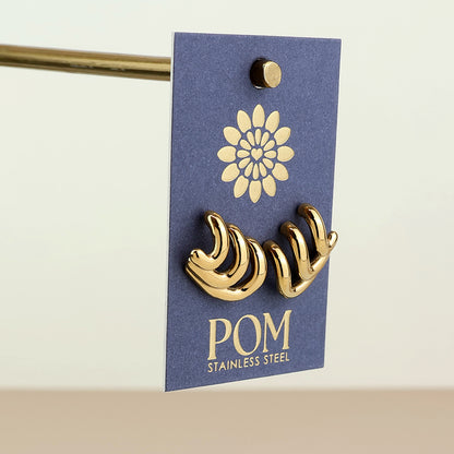 Wavey Stainless Steel Gold Plated Triple Curve Stud Earrings