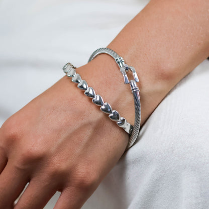 Derby Stainless Steel Platinum Plated Cable Twist Buckle Clasp Bangle