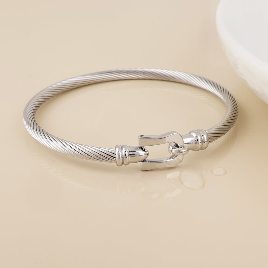 Derby Stainless Steel Platinum Plated Cable Twist Buckle Clasp Bangle