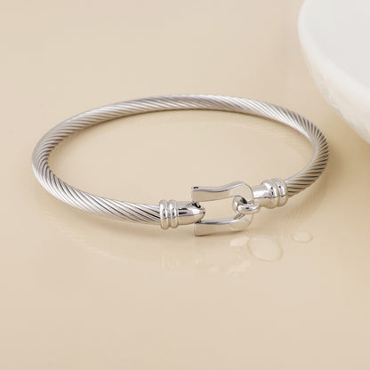 Derby Stainless Steel Platinum Plated Cable Twist Buckle Clasp Bangle