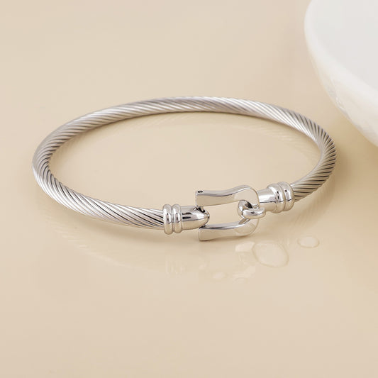 Derby Stainless Steel Platinum Plated Cable Twist Buckle Clasp Bangle