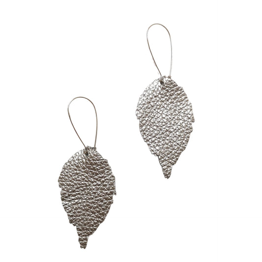 Duilleog Large Leaf Earrings Pewter