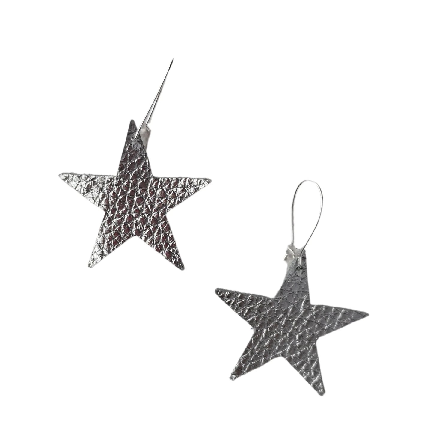 Leather Star Earrings Silver