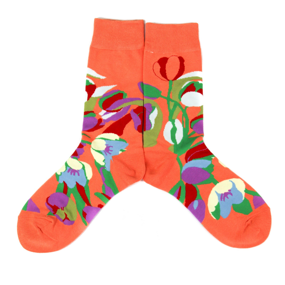 Lucky Pair Socks - Flowers on Orange