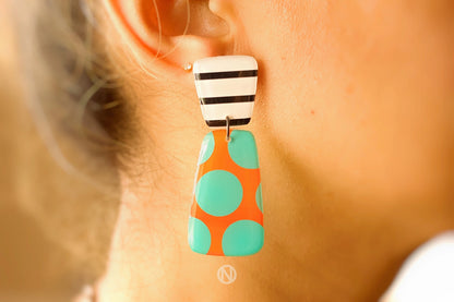 Mega Dot Statement Earrings Orange and Teal