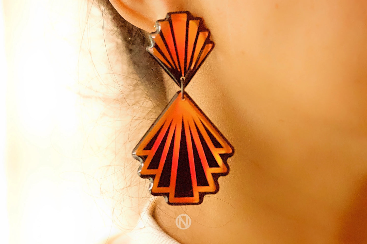 Art Deco Statement Earrings Orange
