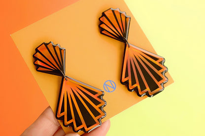 Art Deco Statement Earrings Orange