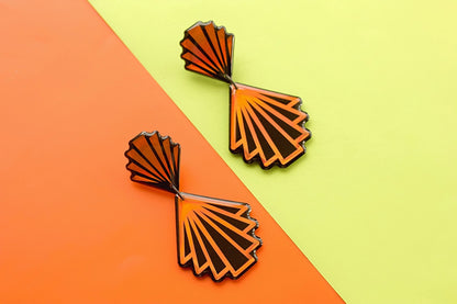 Art Deco Statement Earrings Orange