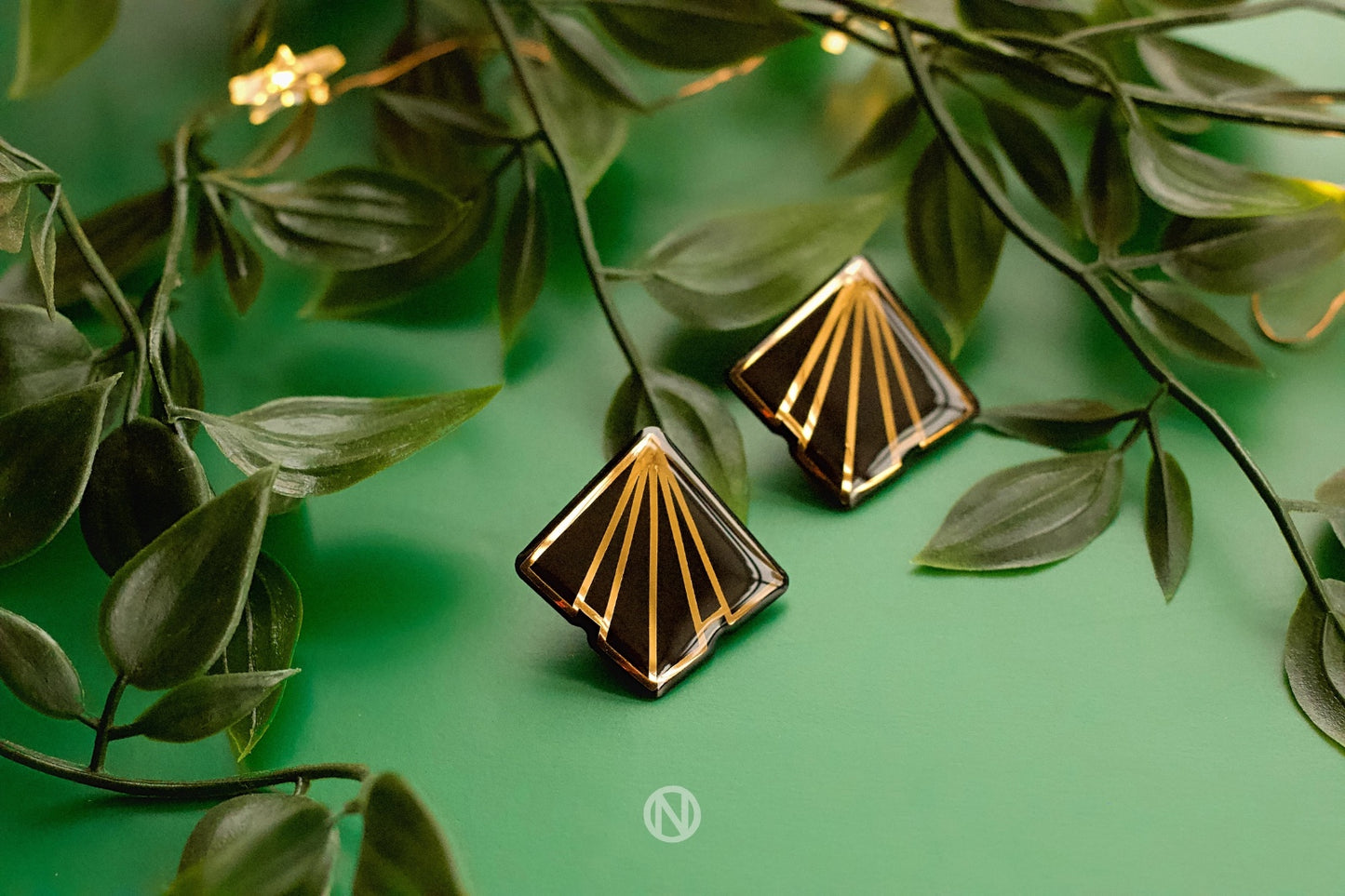 Art Deco Black and Gold Stud Earrings