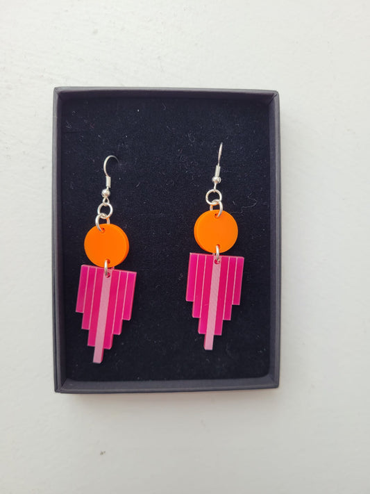 Art Deco Orange and Pink Glass Earrings