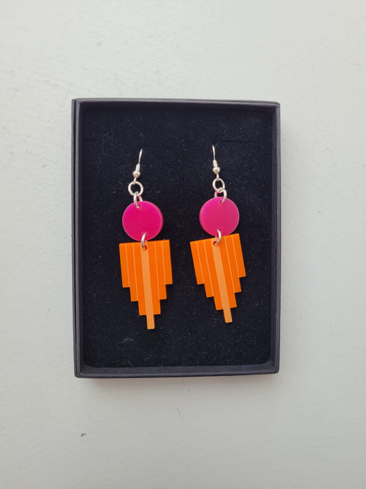 Art Deco Orange Glass Earrings