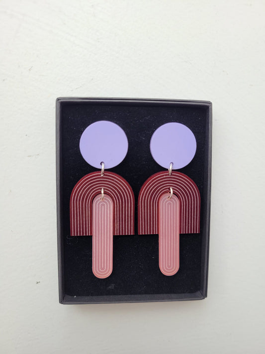 Arc Etched Lilac/Wine/Pink Drop Earrings