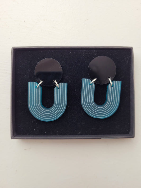 Arc Black and Teal Earrings