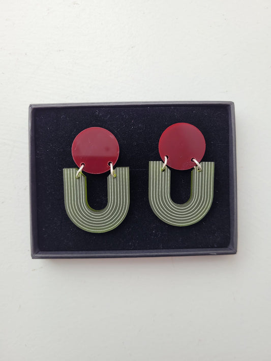 Arc Wine and Green Earrings