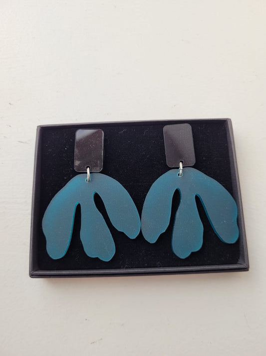 Fleur-De-Lis Black and Teal Drop Earrings