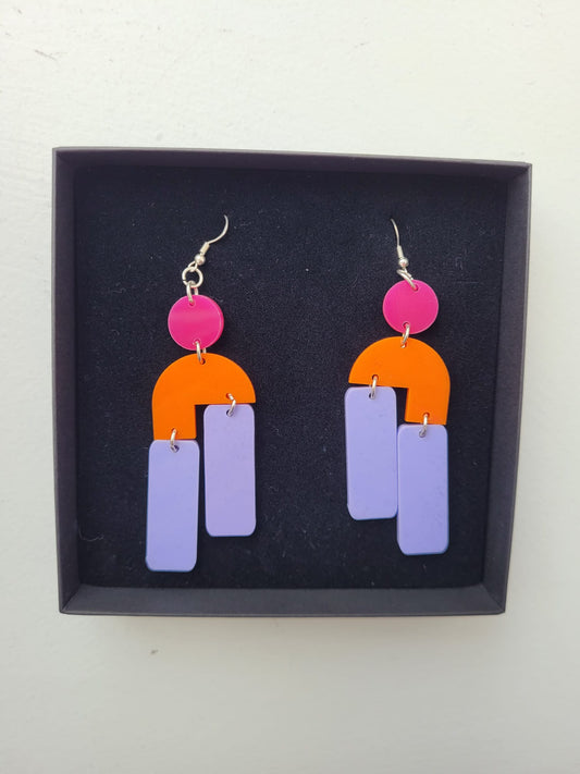 Staggered Drop Pink Orange and Lilac Earrings