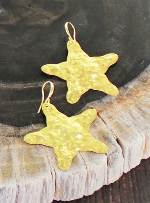 Textured Star Earrings - Gold Plated