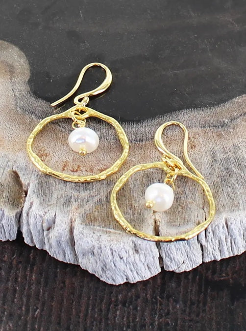 Ring & Pearl Earrings Gold - Plated