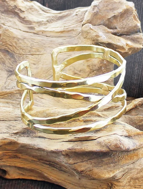 Gold Beaten Cross Cuff