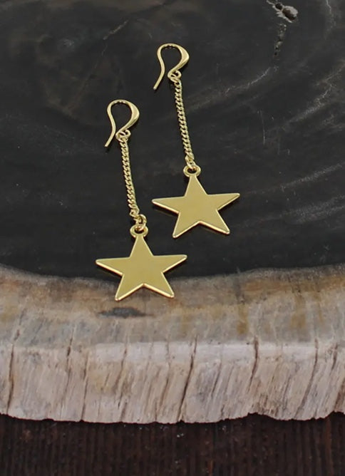 Drop Chain Star Earrings - Gold Plated