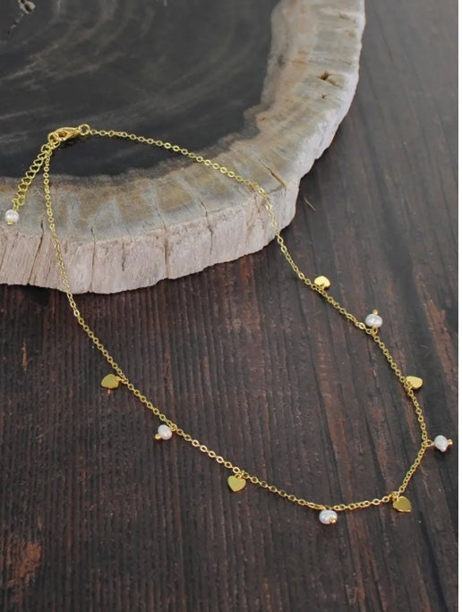 Delicate Charm & Pearl Necklace - Gold Plated
