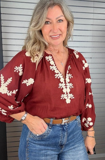 Retro Blouse with Embroidered Details