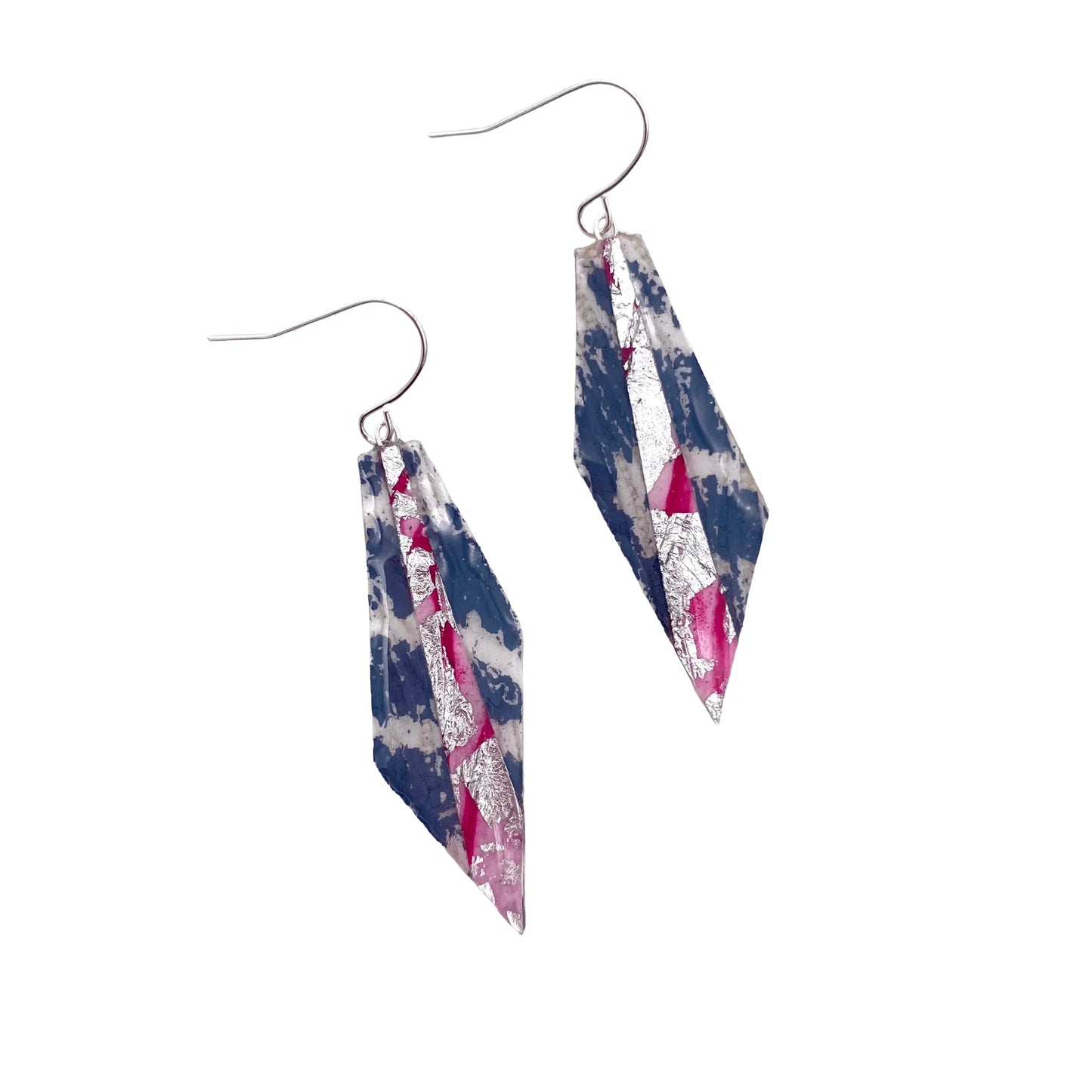 Mini Beulah batik textile earrings in dove/pink/silver