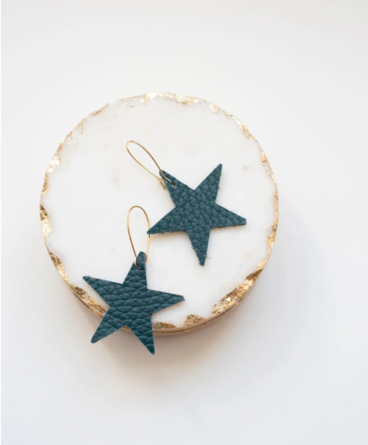 Leather Star Earrings Dark Green
